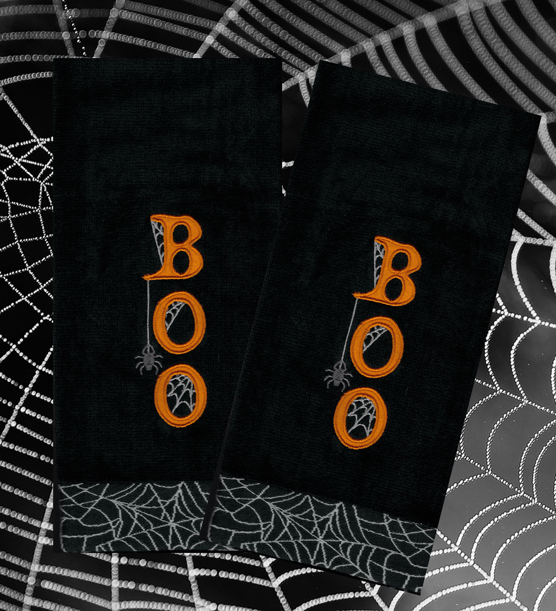 Spooky Boo Halloween Black Bath Hand Towels 2-Piece Celebrate Together