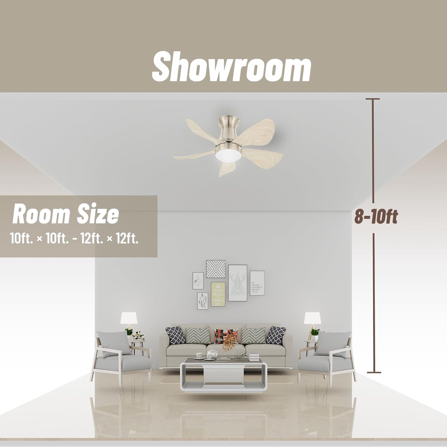 Vagizm 30-Inch Brushed Nickel Flush Mount Ceiling Fan with LED Light and Remote Control