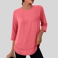 thumbnail image 2 of Women 3/4 Sleeve Workout Shirts Quick Dry Tops Crew Neck Gym Hiking T Shirt Sun Protection Casual Tees Lightweight Pink L, 2 of 6