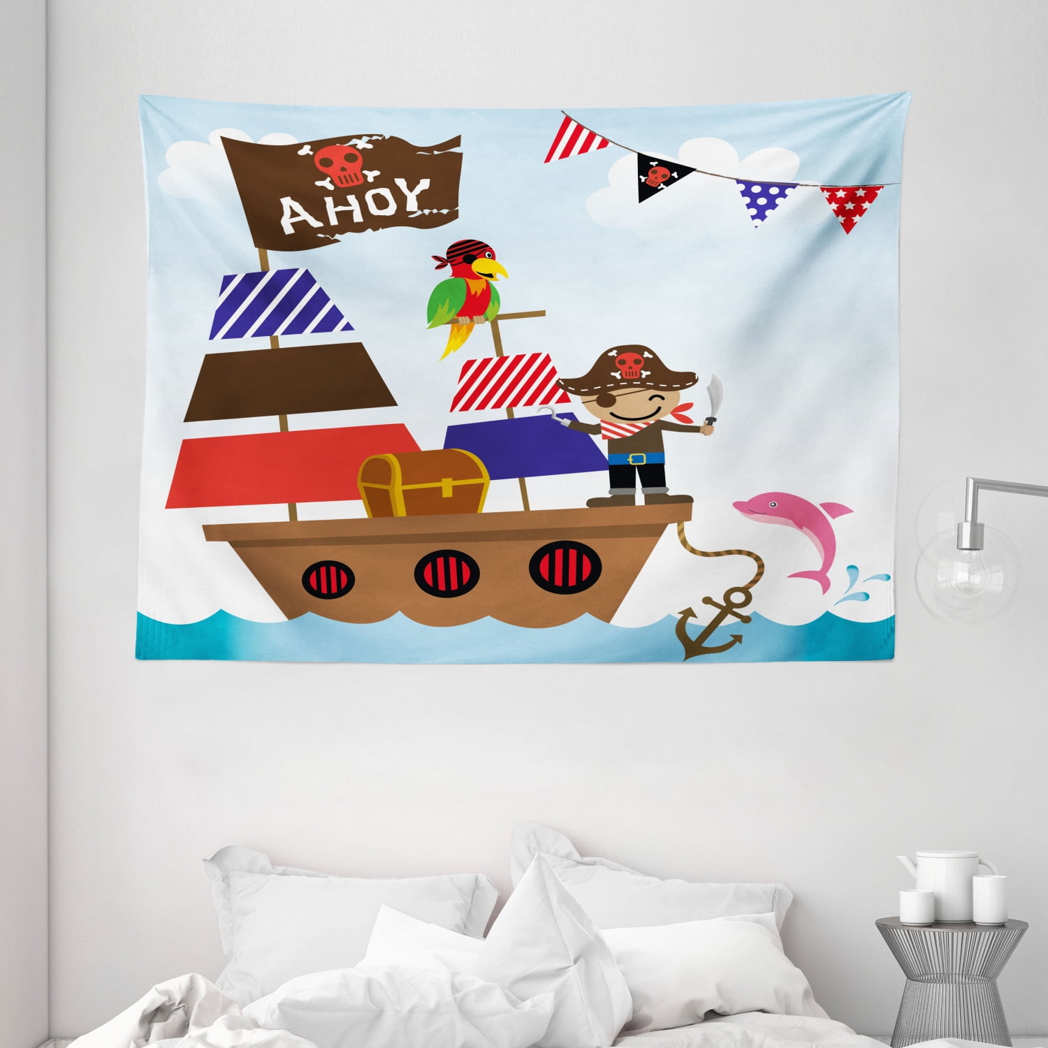 Personalised Pirate Ahoy Kids Children's Room Door Hanger Sign Baby Nursery 