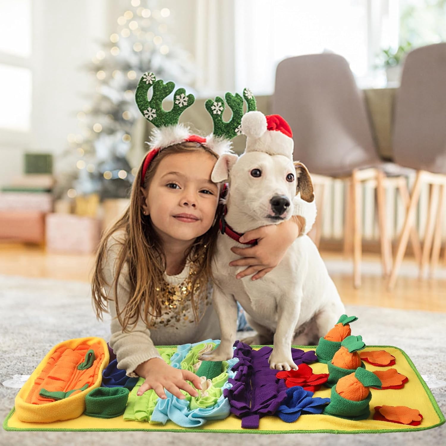 Snuffle Mat for Dogs Large Breed - 32'' X 20'' Washable Durable Sniff Mat for Slow Feeding Training, Enrichment Puzzle Toy for Mental Stimulation & Stress Relief Blue-Yellow