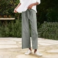 thumbnail image 4 of Pantalones de lino para mujer: pantalones de trabajo de pierna ancha y cintura alta con cordones, estilo informal de negocios con bolsillo para cinturón, estilo liso/estampado, tallas S-XXL., 4 of 8