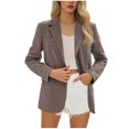 thumbnail image 2 of Ofreoo Blazer à Col Rabattu pour Femmes, Manches Longues Contrastées, Double Poche, Boutonné, Soldes en Ligne, Café L, 2 of 7