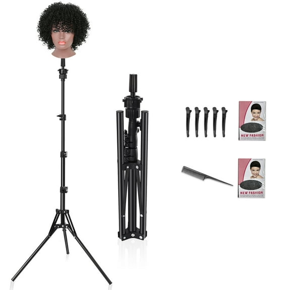 Remiawy Mannequin Head Stand, Adjustable 17-61 inch Wig Stand Tripod for Cosmetology Hairdressing Training, Metal Wig Head Stand for Styling with Wig Caps, Comb, Hair clips