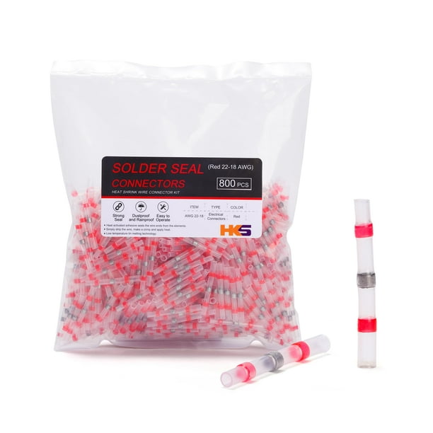 Conectores de alambre de sellado de soldadura HKS 800PCS rojos 22-18 AWG