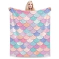thumbnail image 6 of LNWH Colorful Fish Scale Art Pattern Throw Blanket, Fluffy Soft Cozy Bed Flange Plush Blankets, 80"x60", 6 of 8