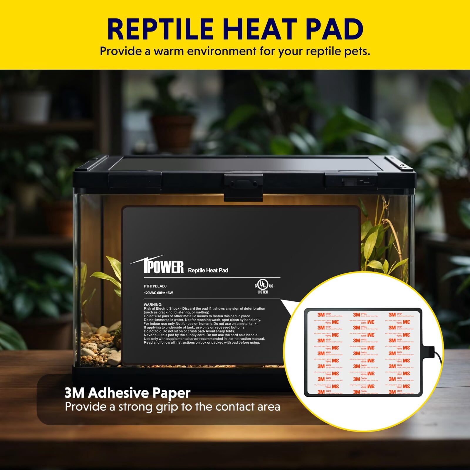 iPower 8" X 12" Reptile Heat Mat - 16W Under Tank Heater with Adjustable Thermostat for Turtles, Snakes, Lizards & Amphibians, 2 Pack