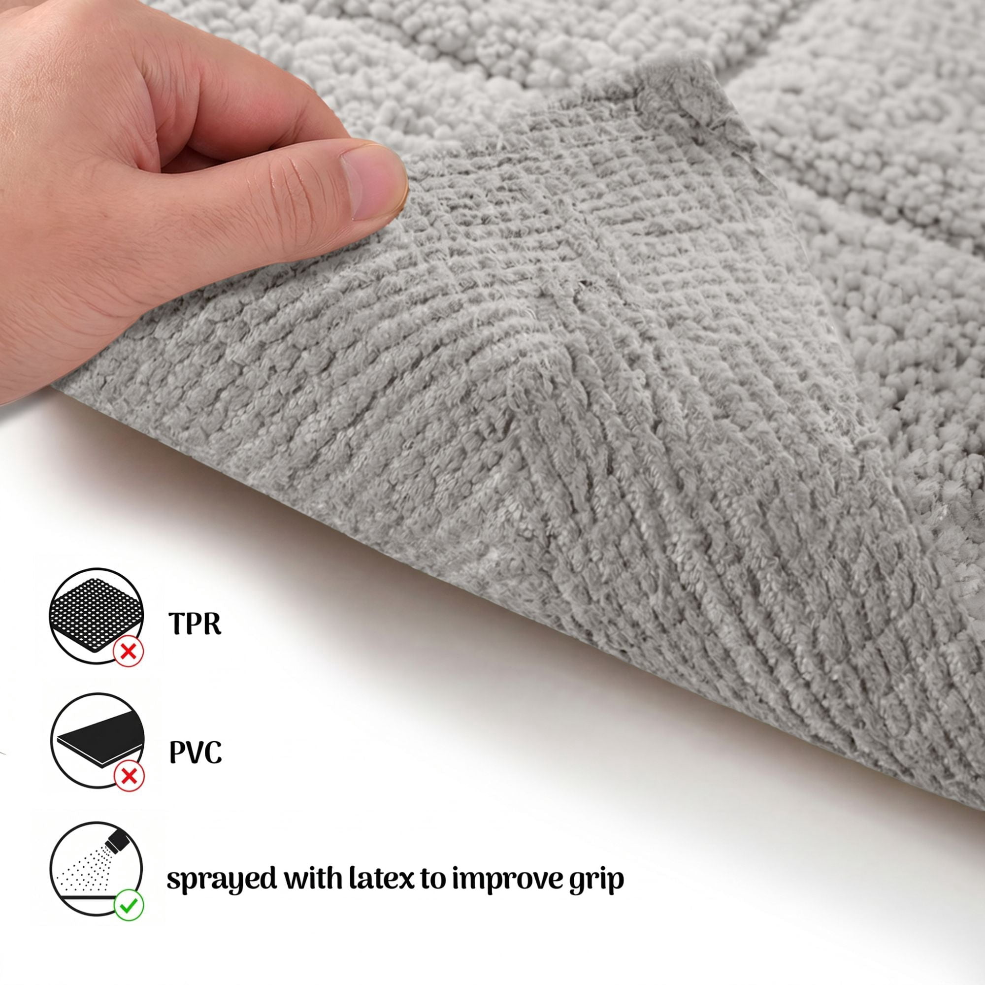 Superior Checkered Cotton Washable Non-Slip Bath Rug, Runner Size, Silver
