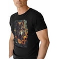 thumbnail image 1 of Camisetas para hombre, camiseta de algodón con cuello redondo, diseño de lobo y girasol, manga corta, pintura al óleo., 1 of 8