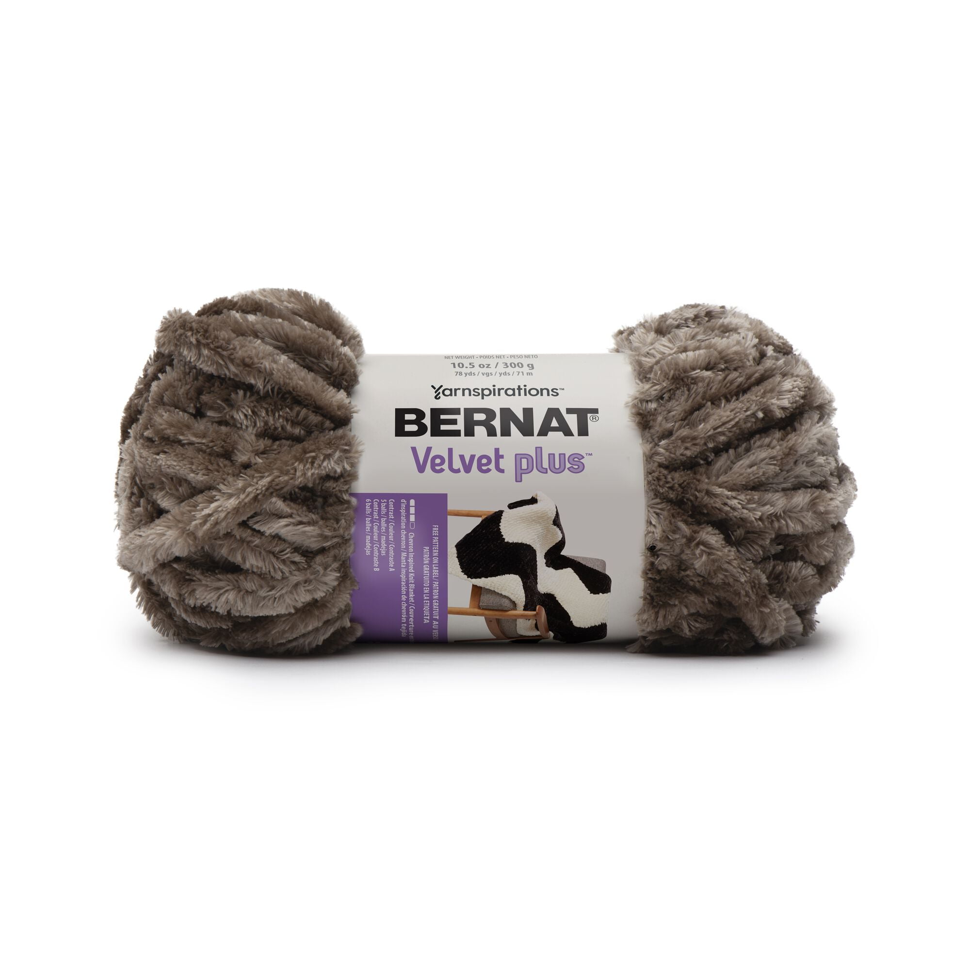 Bernat Velvet Plus Super Bulky 100 Polyester Brown Yarn, 78 yd