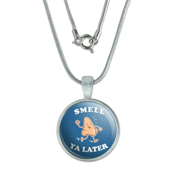 Smell Ya Later See Nose Funny Humor 0.75" Pendant with Sterling Silver Plated Chain