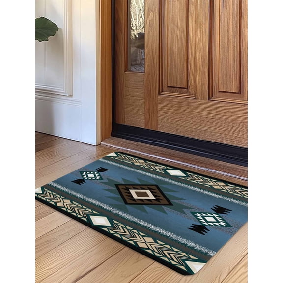 Blue Southwest Door Mat Indoor Outdoor Entrance,Non Slip Small Rug for Kitchen Bathroom Entryway Rug,Farmhouse Boho Aztec Abstract Geometric Washable Doormat Floor Mat for Office Home 18x30 Inch