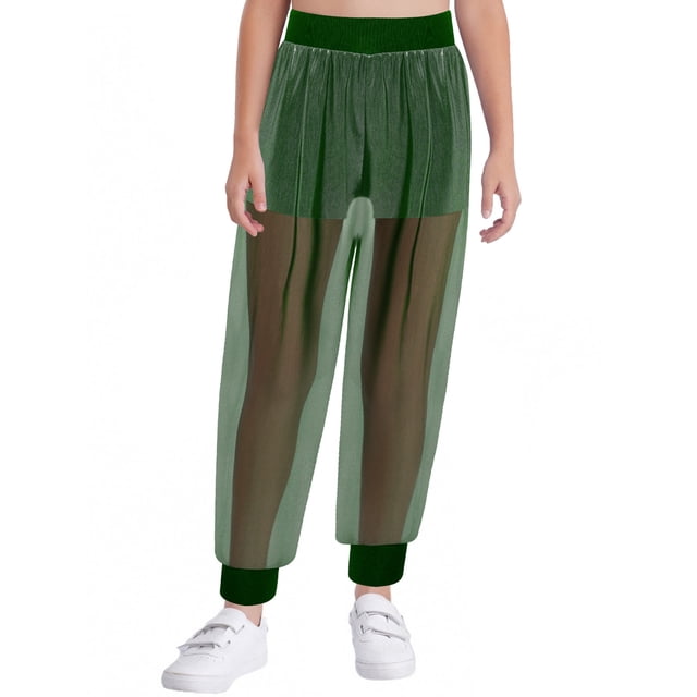 dPois Pantalons de Jogging en Maille pour Filles avec shorts Intégrés Hip Hop Danse de Rue Performance Tenue de Danse Vert 16