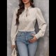 thumbnail image 5 of Camisas A Rayas con Botones para Mujer, Blusas Clásicas de Larga y Elegantes para Oficina y Trabajo. Caqui XL, 5 of 9