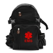 EMS Emergency Medical Services Army Sport Heavyweight Canvas Backpack Bag in Black & Red, Small