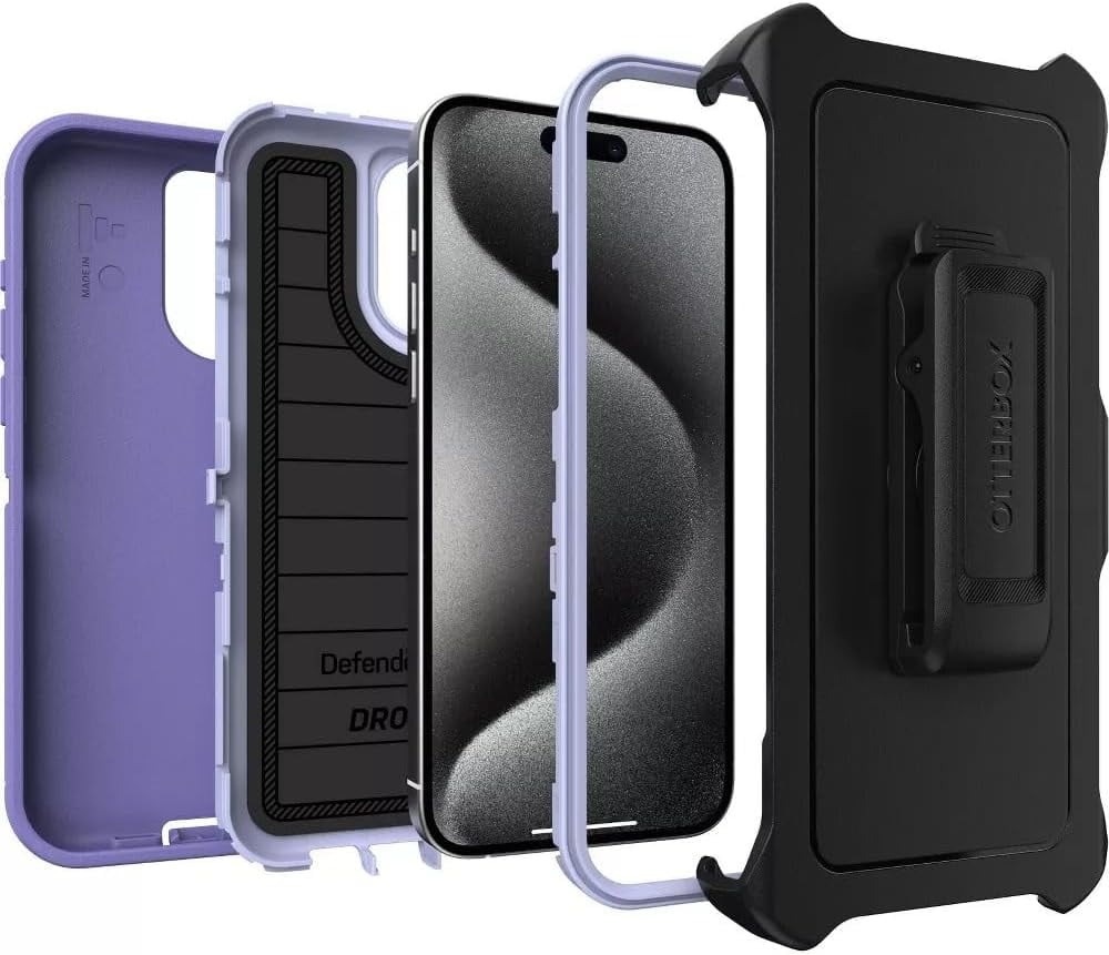 OtterBox Defender Pro Series Case and Holster for iPhone 15 Pro Max Purple Majesty