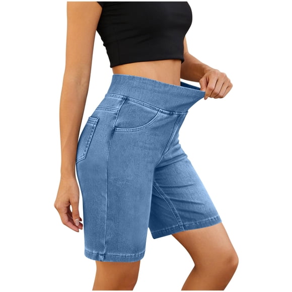 Ziynglg Jean Shorts for Women High Waist Stretch Slim Denim Jean Shorts Summer Solid Color Work Dressy Jean Shorts