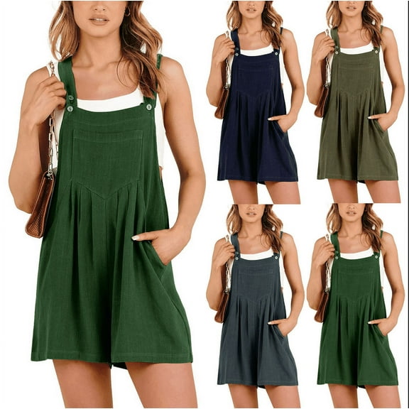 ZZwxWA Womens 2025 Pants Wide Leg Suspender Cold Shoulder Cotton Linen Flowy Strap with Pocket Holiday Beach Pleated Comfy Solid Rompers Loose Trousers Navy XXL