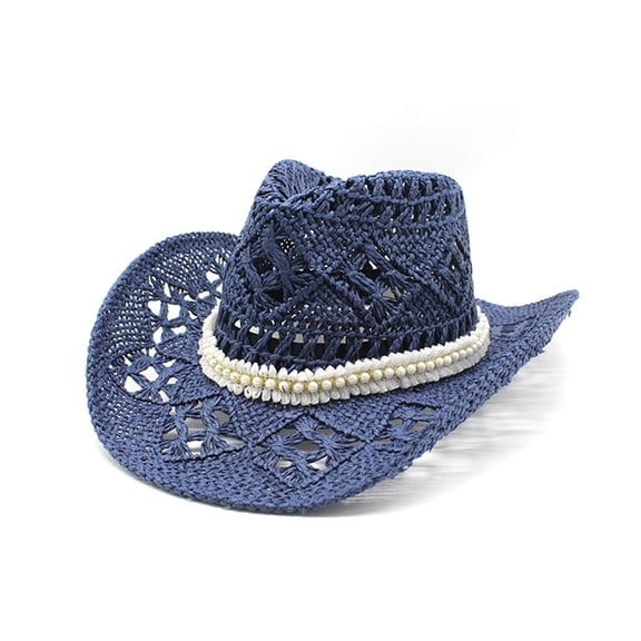 AWZXDE Unisex Summer Hollowed Out Straw Sun Hat For Men Women Handmade Western Cowboy Style Beach Cap