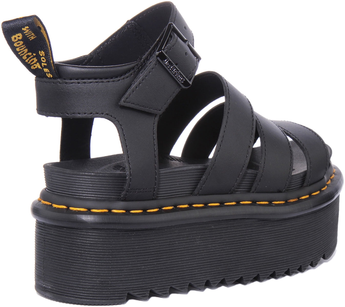 Dr.Martens サンダル　Blaire Hydro Black Dr Martens Blaire Quad Women's Hydro Leather Platform Sandals In