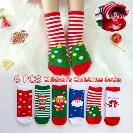 

QISIWOLE 6 Pairs Baby Toddler Kids Christmas Socks Cartoon Christmas Holiday Winter Warm Cotton Socks summer sale
