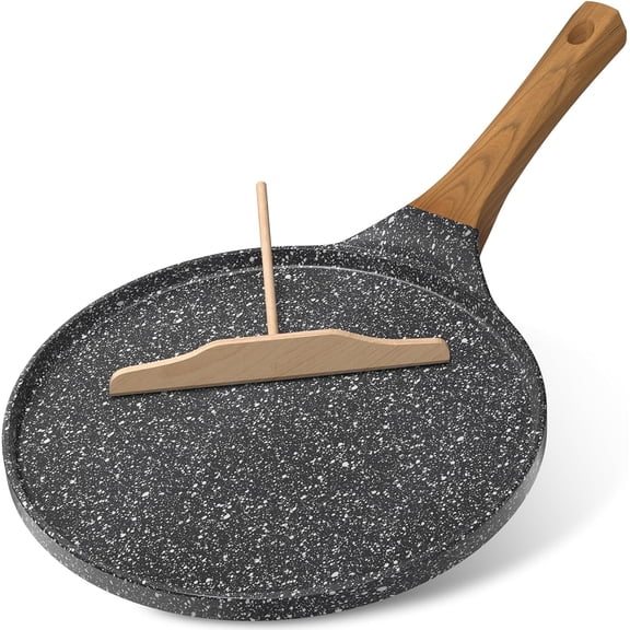 10-Inch Crepe Pan, Nonstick Pancake & Dosa Pan, Tortilla Pan Dosa Tawa, Flat Griddle Pan, Induction Compatible, Easy to Clean, with Wooden Spreader