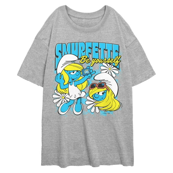 Junior's The Smurfs Be Yourself Floral Retro  Graphic T-Shirt