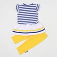 thumbnail image 4 of Kaprioy Girls Summer Outfits Girl Flower Graphic Striped T-Shirt Top Shirts Capri Legging Pants Clothing Set, 4 of 8