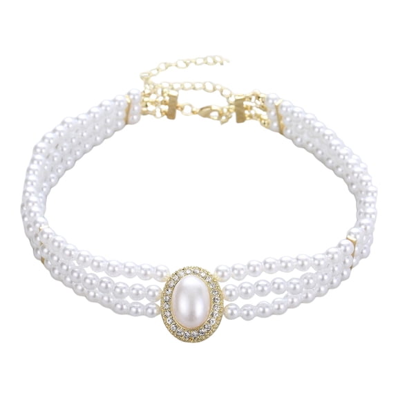 Simulated Pearl 3-Row Strand Necklace Wedding Costume Jewelry Ornaments