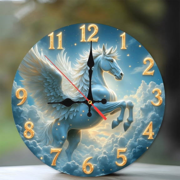 Pegasus Wall Clock 10-Inch Silent Wooden Wall Clock, Battery Operated (AA Batteries Not Included), Artistic Home Decor