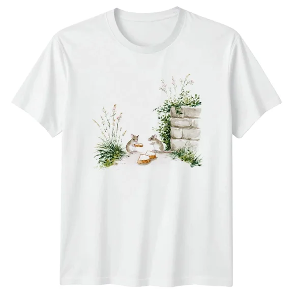 Watercolor Mice Sharing Bread Animals Nature Graphic Tee Mens Womens Shirt