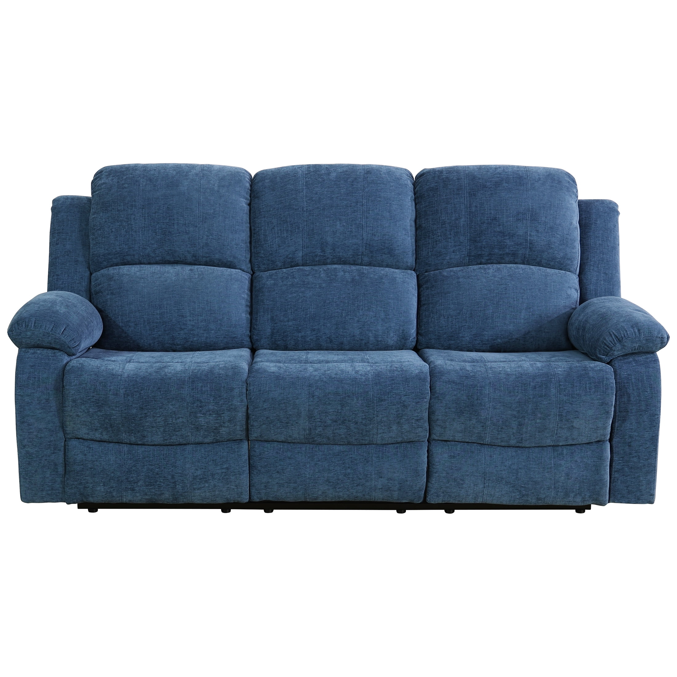 AUKFA 3 Seats Recliner Sofa Chair, Home Theater Sofa with Flipped Backrest and Cupholder, Blue