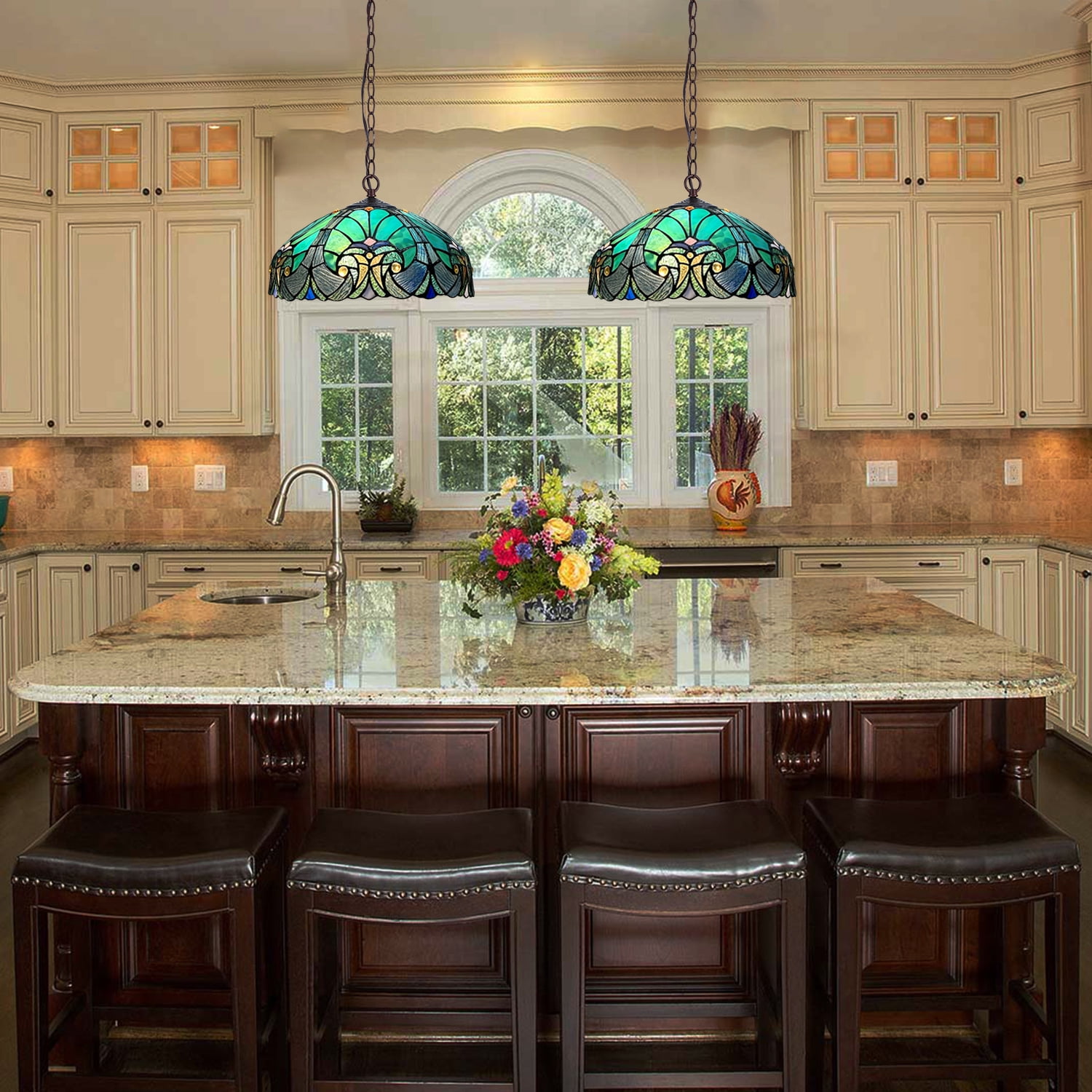 Tiffany Pendant Light fixtures Hanging Lamp Stained Glass Light Decor for Dining Living Room Kitchen Island Study Hallway