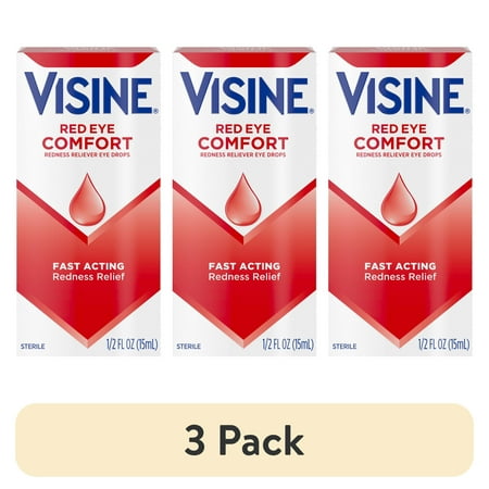 (3 pack) Visine Red Eye Comfort Redness Relief Eye Drops, 0.5 fl. oz