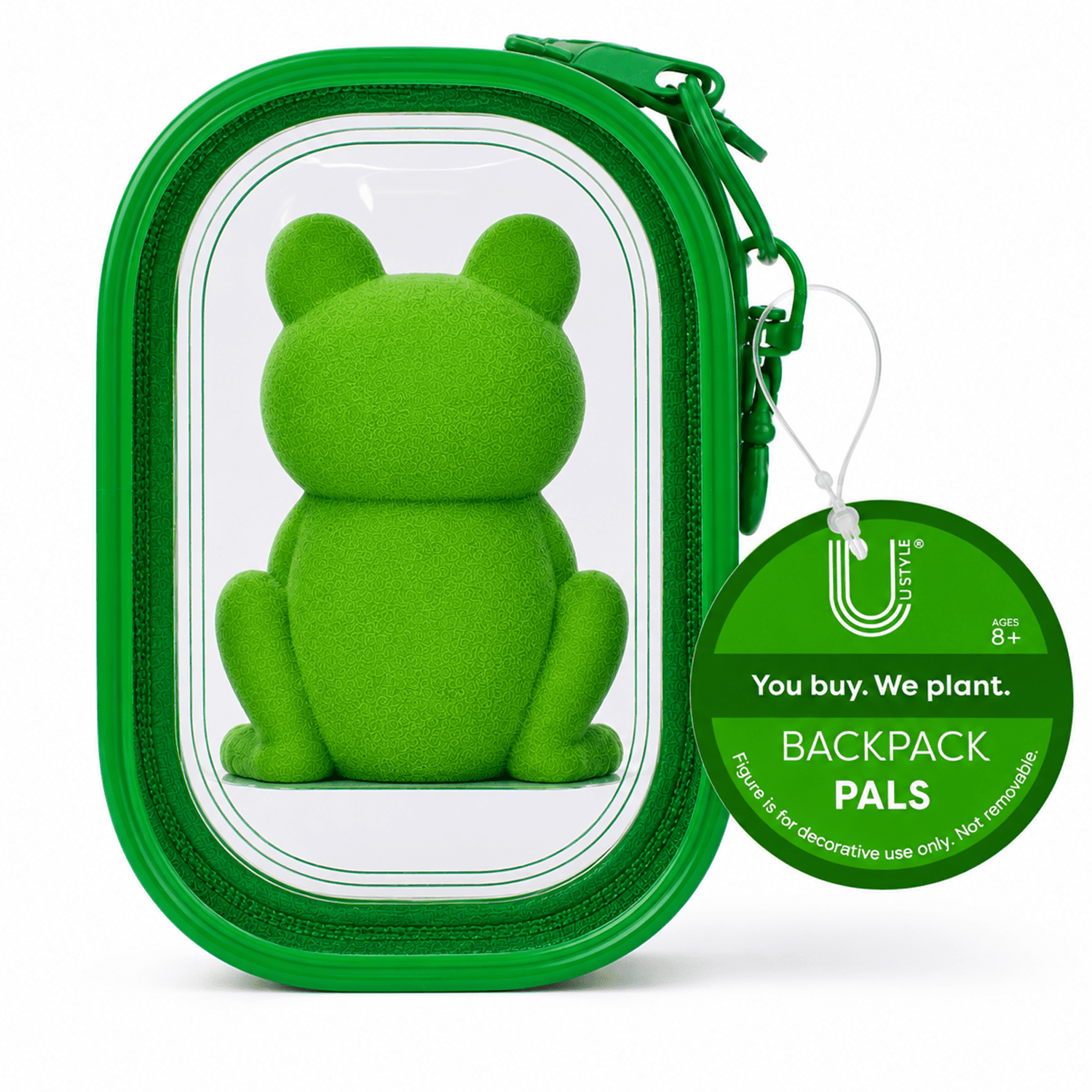 U Style Flocked Figure Trinket Pouch Keychain, Frog, Green Case