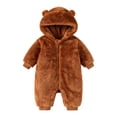 thumbnail image 4 of KPOPLK Baby Bear Ear Hooded Romper 0 3 6 9 12 18 Months Fuzzy Fleece Onesie Jumpsuit for Infant Toddler Winter Warm Outfit(Brown,0-3 Months), 4 of 5
