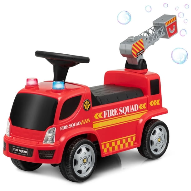 Costway Coche Deslizante para Niños de 18-36 Meses Coche de Bomberos con Burbujas Faros y Sonidos de Sirena y Música 86 x 28 x 48,5 cm Rojo