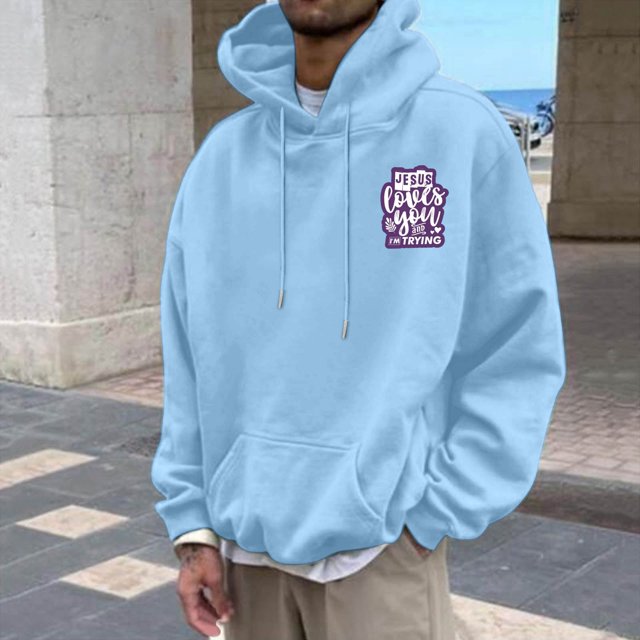 MHFRRA Sudadera con Capucha Informal para Hombre, Holgada, con Estampado Gráfico, para Otoño E Invierno, Uso Diario, Cómoda, Tela Suave, Ligera, Ropa de Calle Azul claro