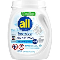 Mighty Pacs Laundry Detergent, Free Clear for Sensitive Skin, Tub, 60 Count