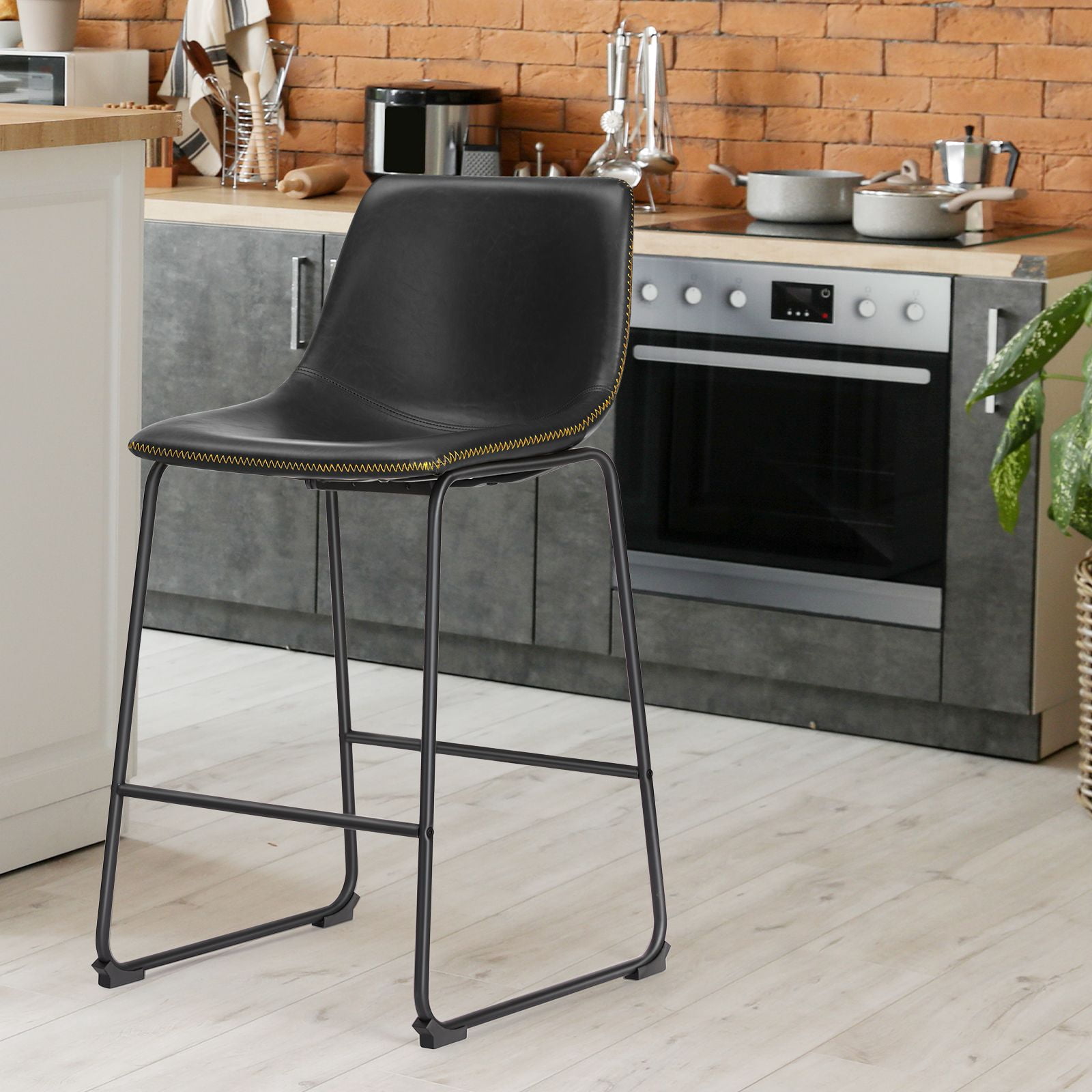 JOINSUN Set of 2 Modern Counter Stool, 30 inch Counter Height Bar Stools With Metal Legs, Footrest, Black