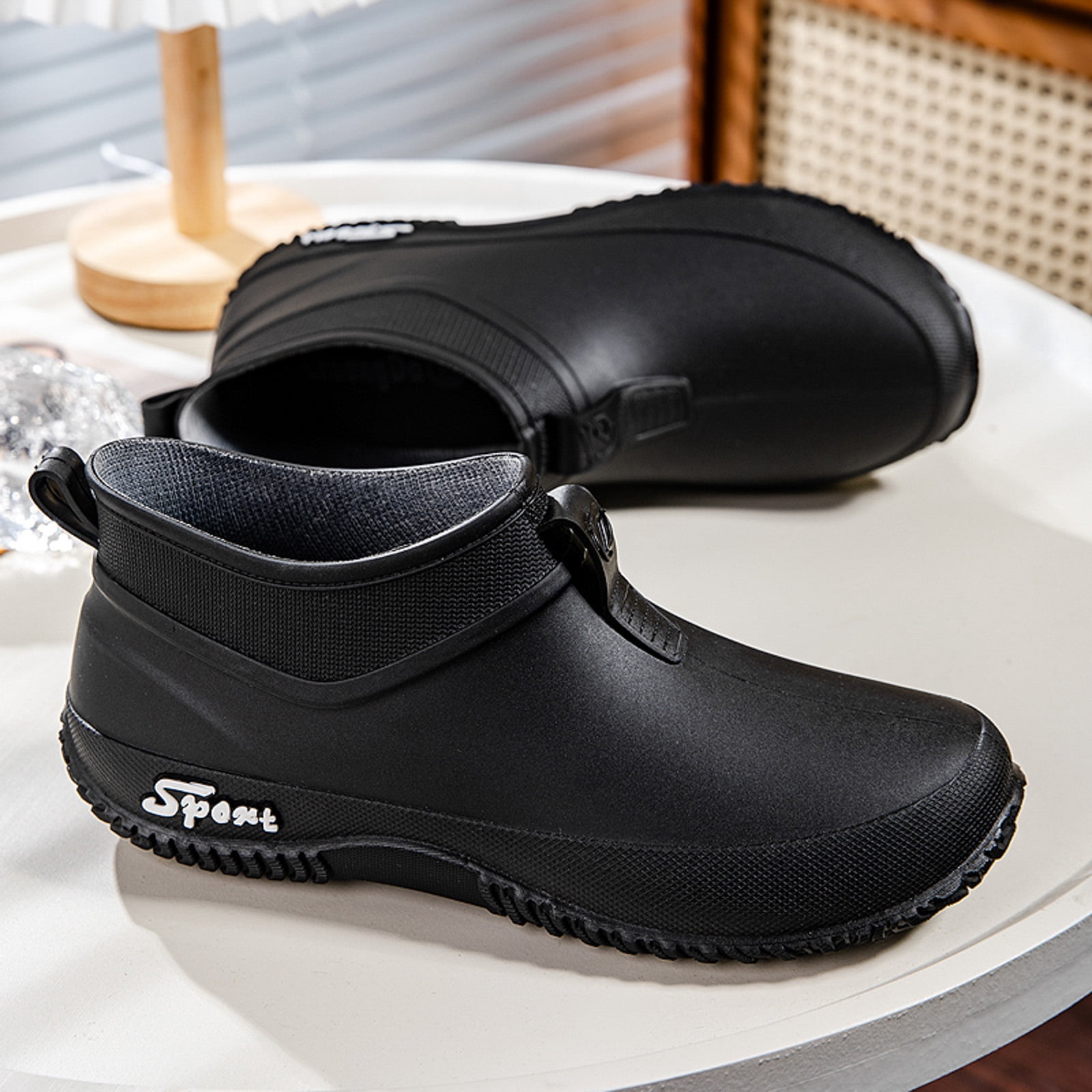 Chenyee Slip On Rubber Rain Boots for Women Non Slip Water-proof Garden Shoes Short Ankle Booties