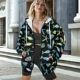 thumbnail image 3 of SCRAWLGOD Zip Up Hoodies for Women Drop Shoulder Trendy Oversized Clothing Machine Washable Elastic Cardigan for Casual Wear, Lounging at Home, Fish Seashell Starfish Shell Black, XXL, 3 of 7