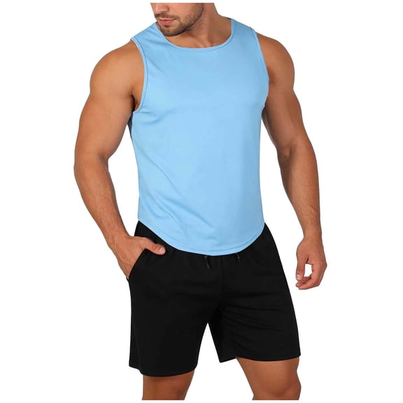 Men's Shirt and Shorts Set 2 Piece Outfits Fashion Summer Tracksuits Casual Sportwear Set Tank Top and Shorts Beach Vacation Workout Sets