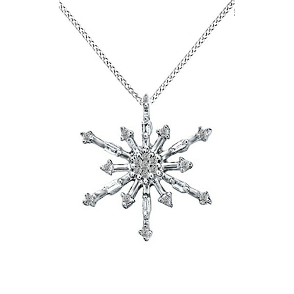 AFFY Diamond Snowflake Pendant Necklace in 10K Solid White Gold