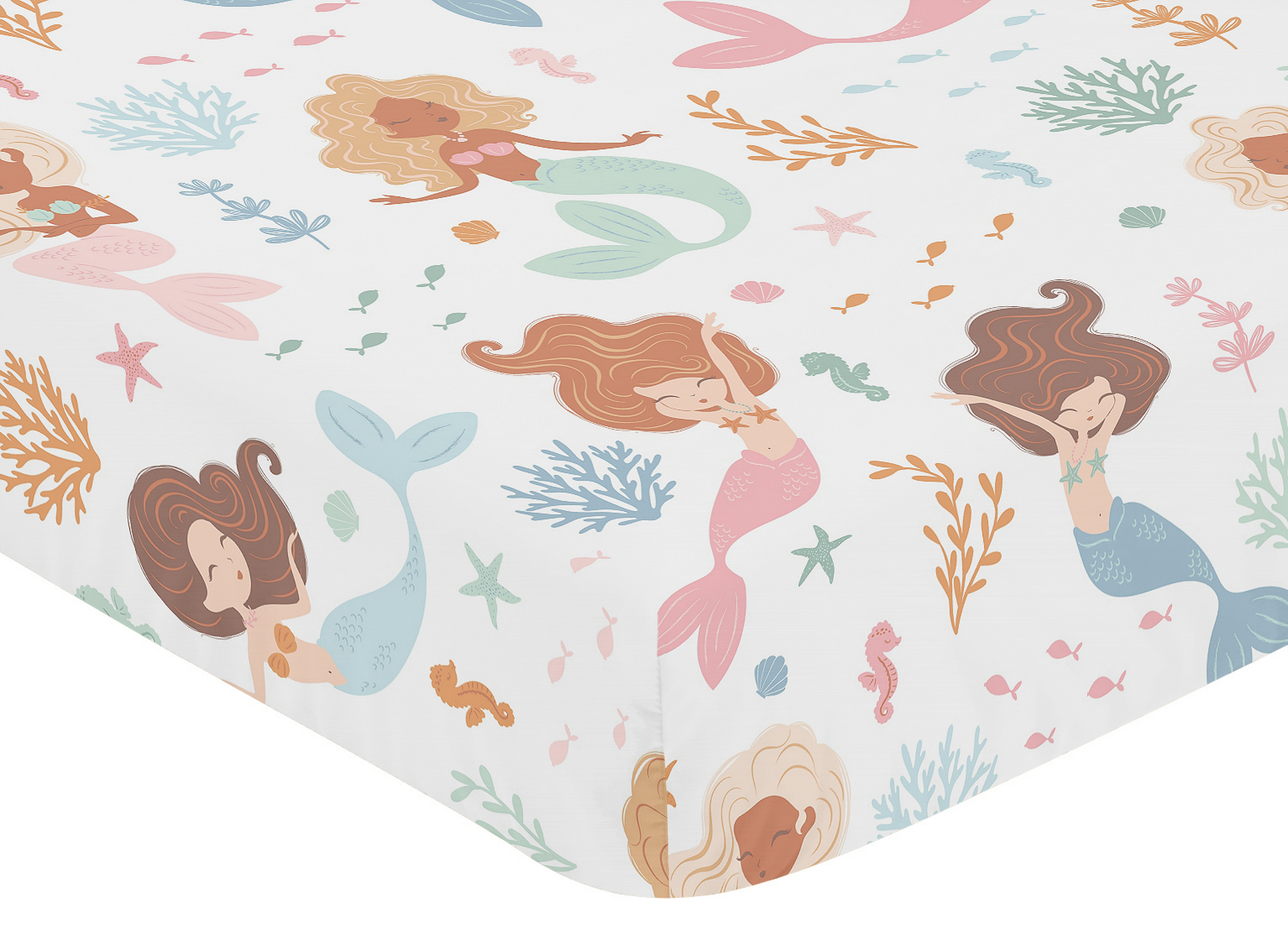 Sweet Jojo Designs Mermaids Pink Blue Orange 4 Piece Crib Bedding Set