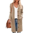 thumbnail image 1 of Sexy Dance Women Cardigan Sweater Button Up Cardigans Long Sleeve Sweaters Mid Length Outwear Open Front Jacket Camel S, 1 of 2