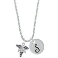 thumbnail image 1 of Delight Jewelry Silvertone Caduceus - PTA Silvertone Script Initial Disc - S - Charm Necklace, 20"+3", 1 of 4