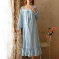 thumbnail image 6 of Sngxgn Nightgowns for Women Button up Night Shirt Short Sleeve V-Neck Sleepwear Pajama Dress(Blue,XL), 6 of 6