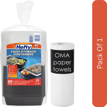 Hefty Food Storage Containers with Lids – 28 oz. (60 ct.)-With Paper Towel By OMA