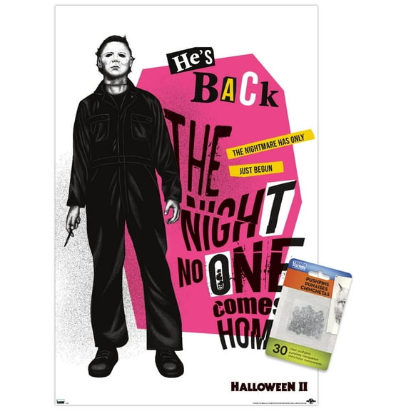 Halloween II - He's Back Wall Poster with Push Pins, 14.725" x 22.375"